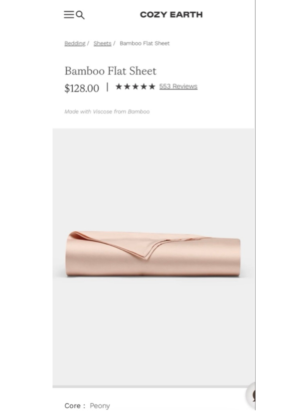 New Cozy Earth Bamboo Flat Sheet Peony Queen